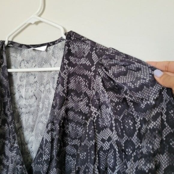 ANINE BING Penelope Long-Sleeve Silk Grey Python Print Mini Wrap Dress Size S - Picture 8 of 12
